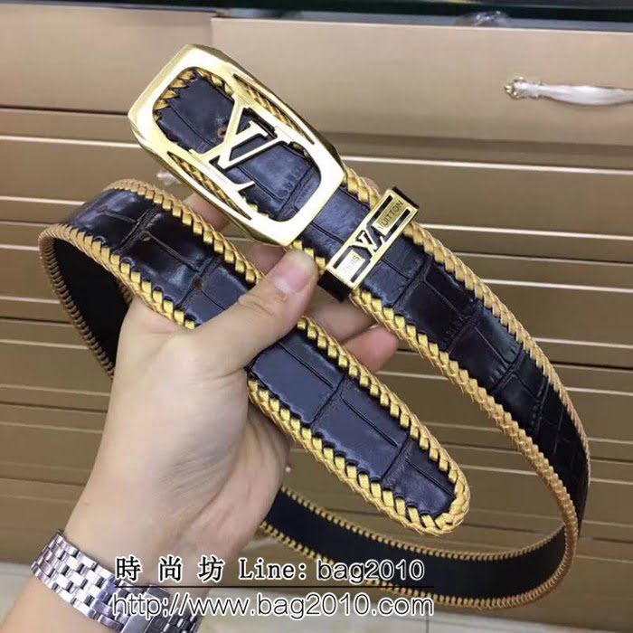 路易威登LV Louis Vuitton 手工編織鱷魚紋牛皮 海外專櫃新款 高端男士皮帶 LHG1144